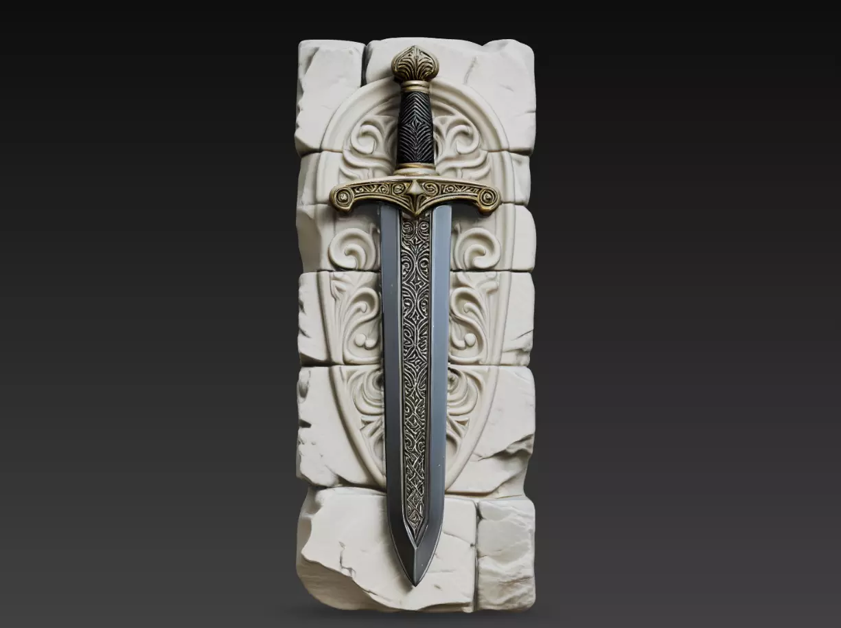Medieval Sword Wall Relief STL Fantasy Decor 3D print model