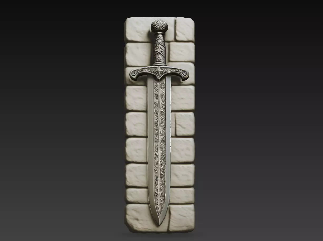 Medieval Sword Stone Relief STL Fantasy Wall Decor 3D print model