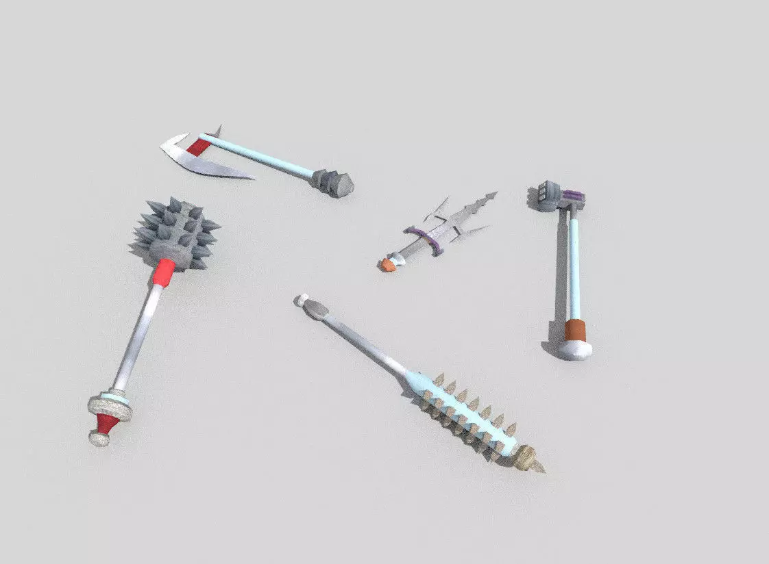 5 low poly fantasy weapons pack 2 Low-poly 3D model_0