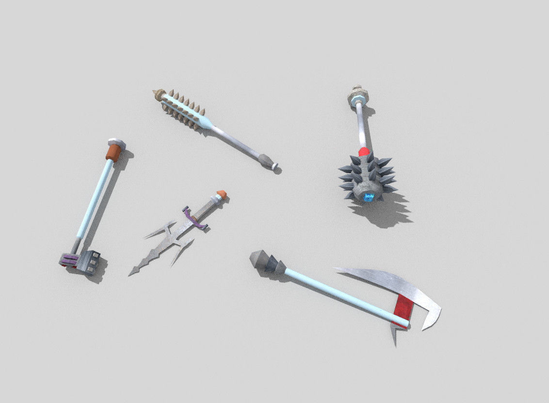 5 low poly fantasy weapons pack 2 Low-poly 3D model_3