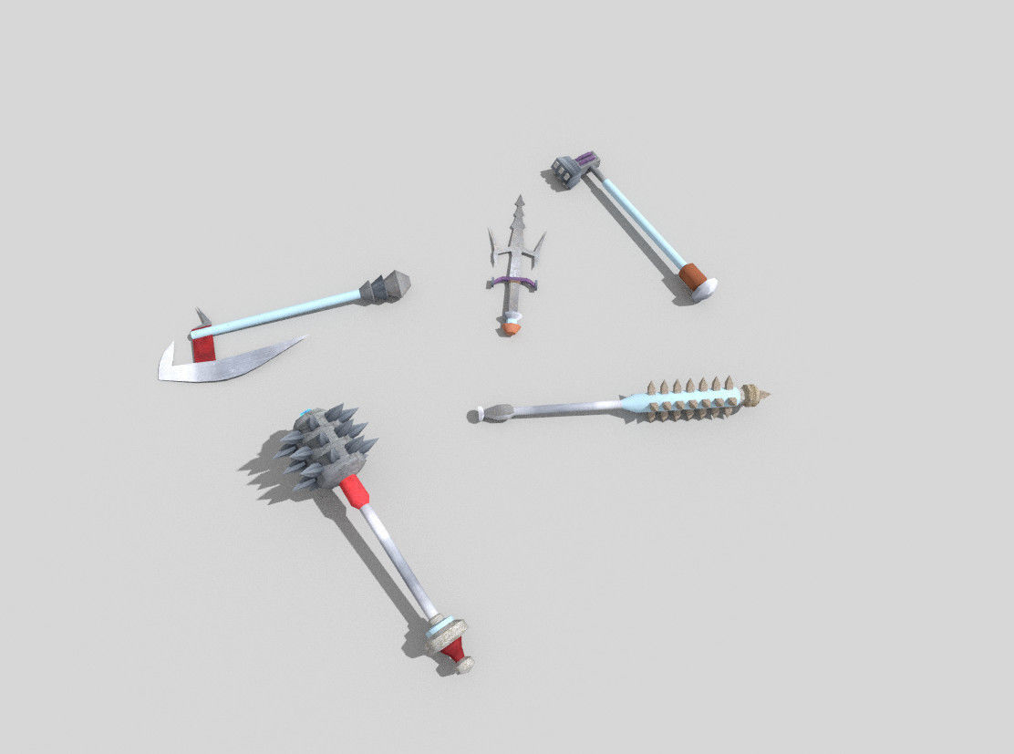 5 low poly fantasy weapons pack 2 Low-poly 3D model_1