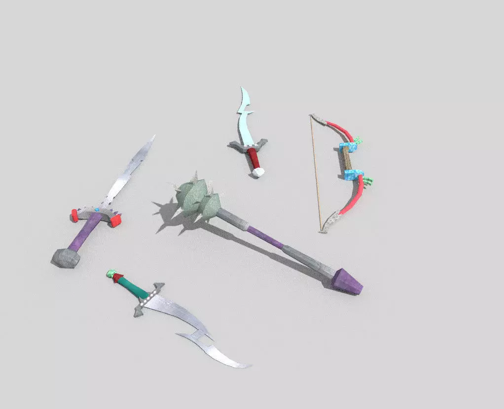 5 low poly fantasy weapons pack 3 Low-poly 3D model_0