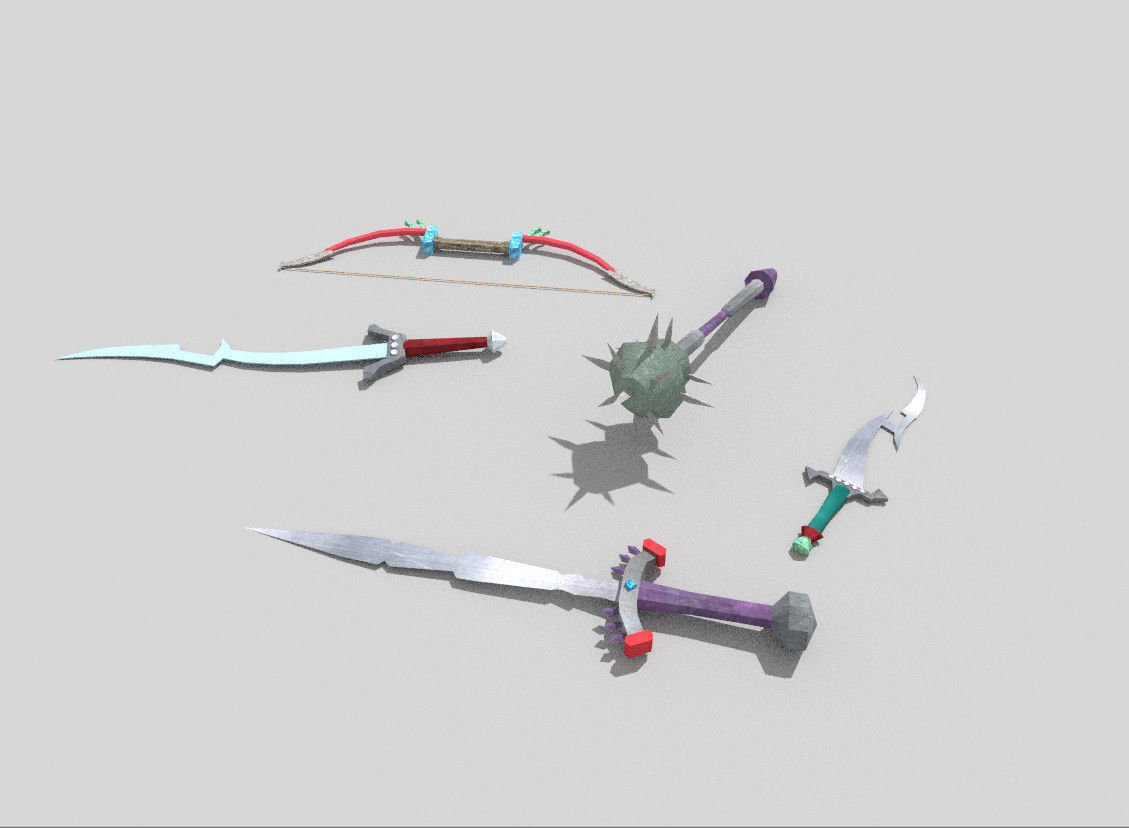 5 low poly fantasy weapons pack 3 Low-poly 3D model_3