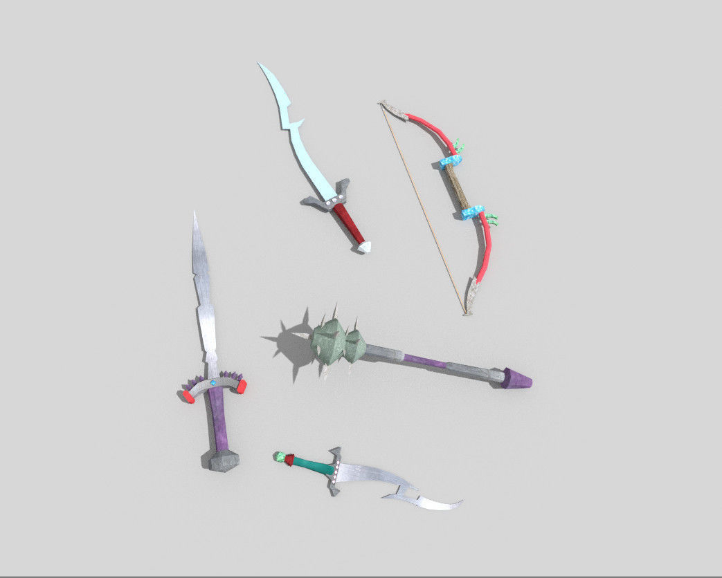 5 low poly fantasy weapons pack 3 Low-poly 3D model_1