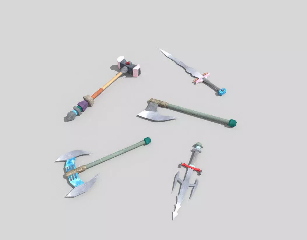 5 low poly fantasy weapons pack 4 Low-poly 3D model_0