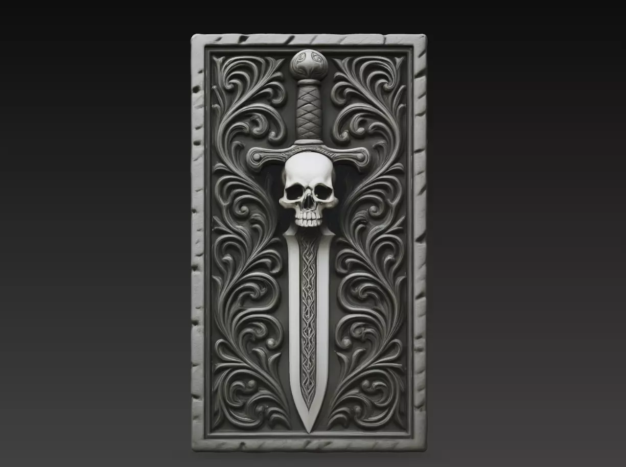 Skull Sword Wall Relief STL Dark Fantasy Decor 3D print model