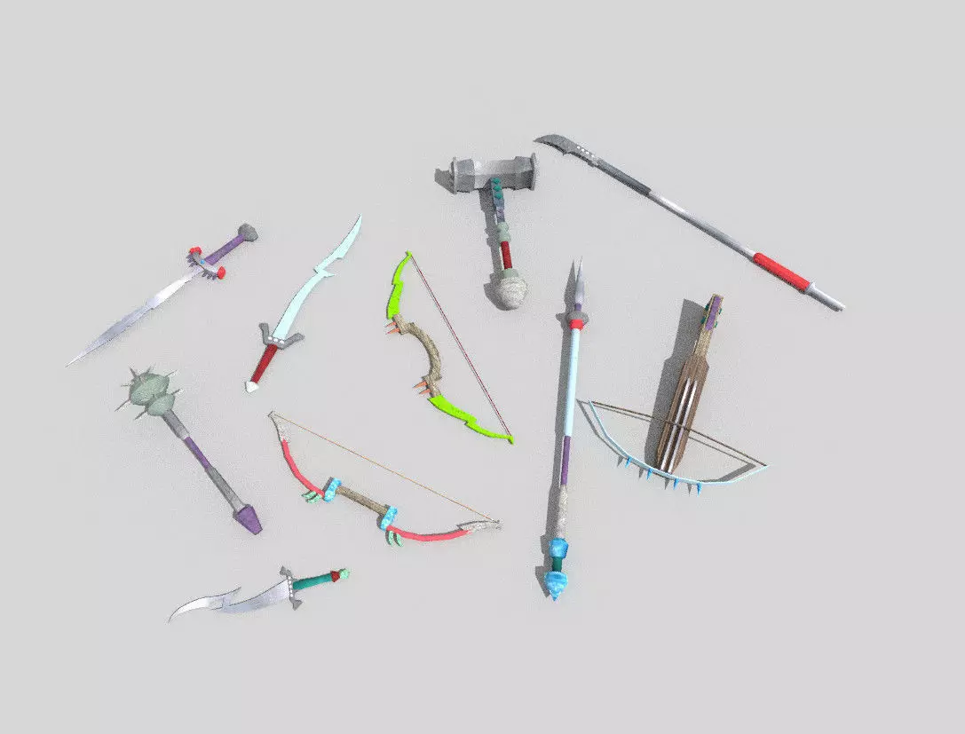 10 low poly fantasy weapons pack Low-poly 3D model