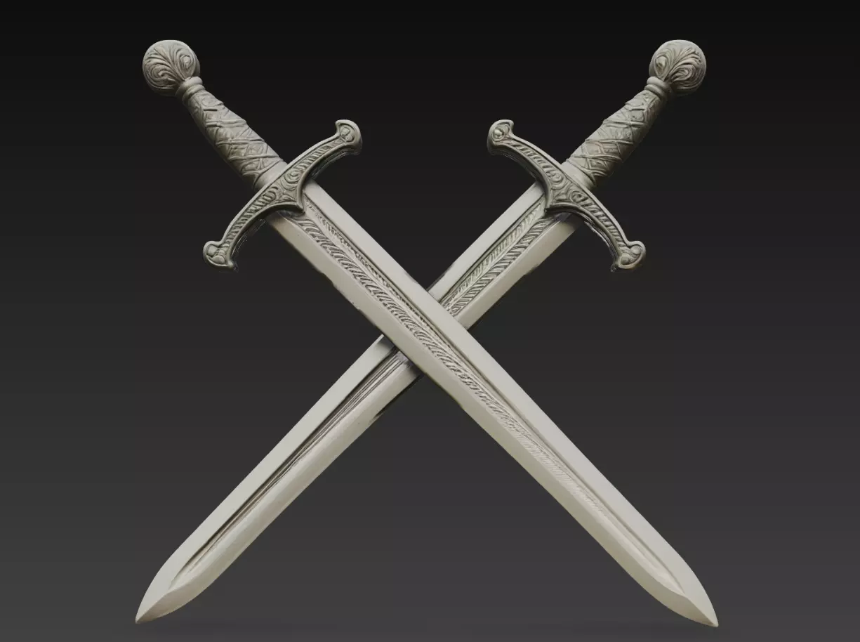 Crossed Knight Swords STL Medieval Weapon Decor 3D print model