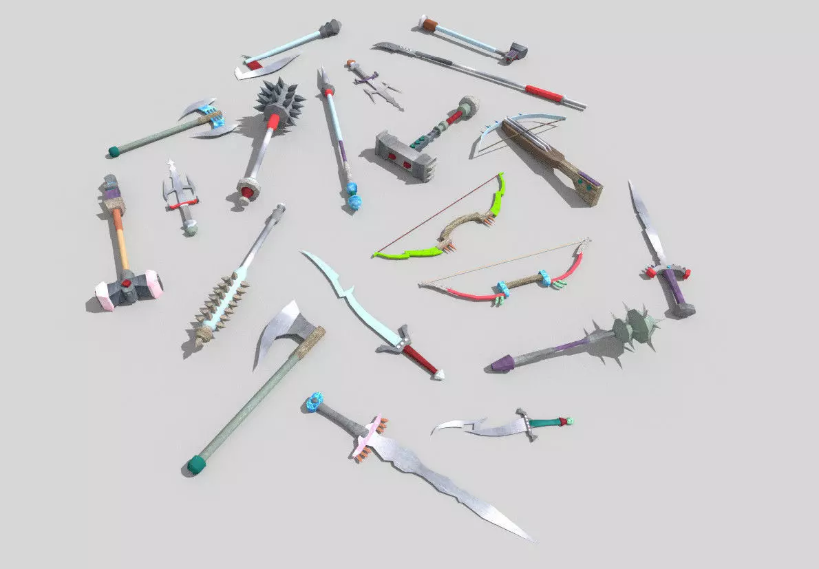 20 low poly fantasy weapons pack Low-poly 3D model_0