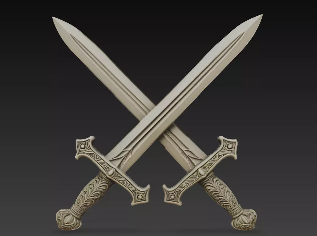 Crossed Fantasy Swords STL Medieval Weapon Decor 3D print model