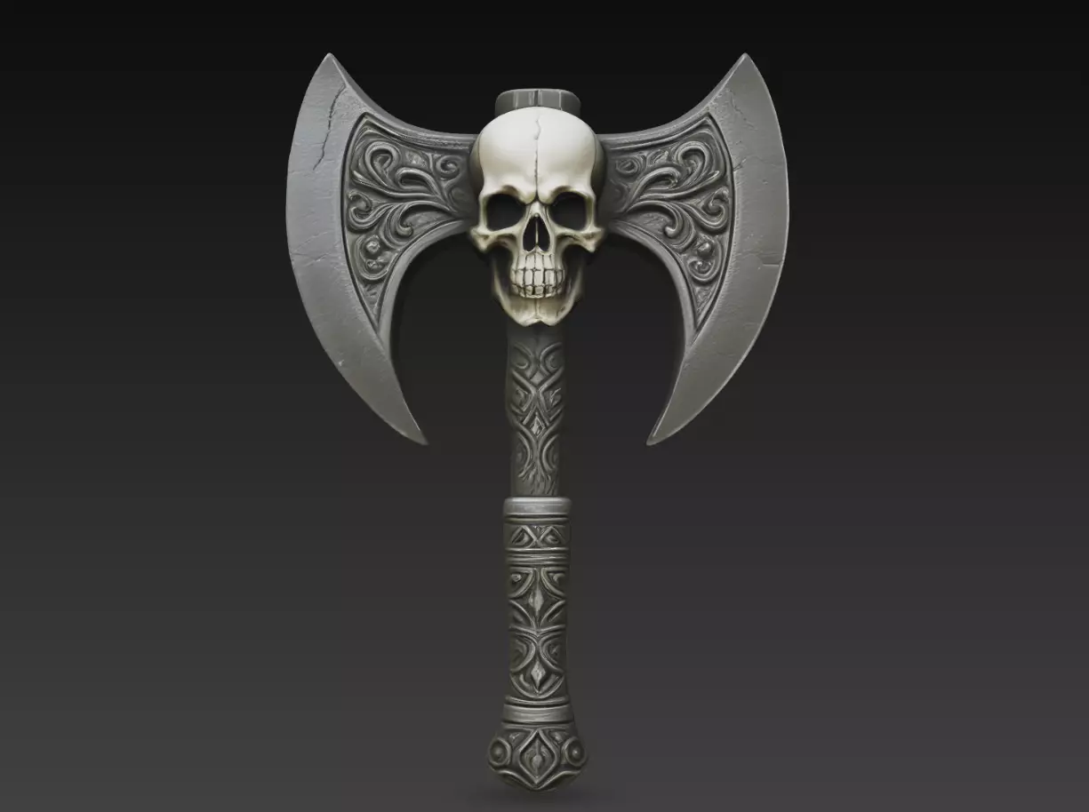 Skull Double Axe STL Dark Fantasy Weapon 3D print model