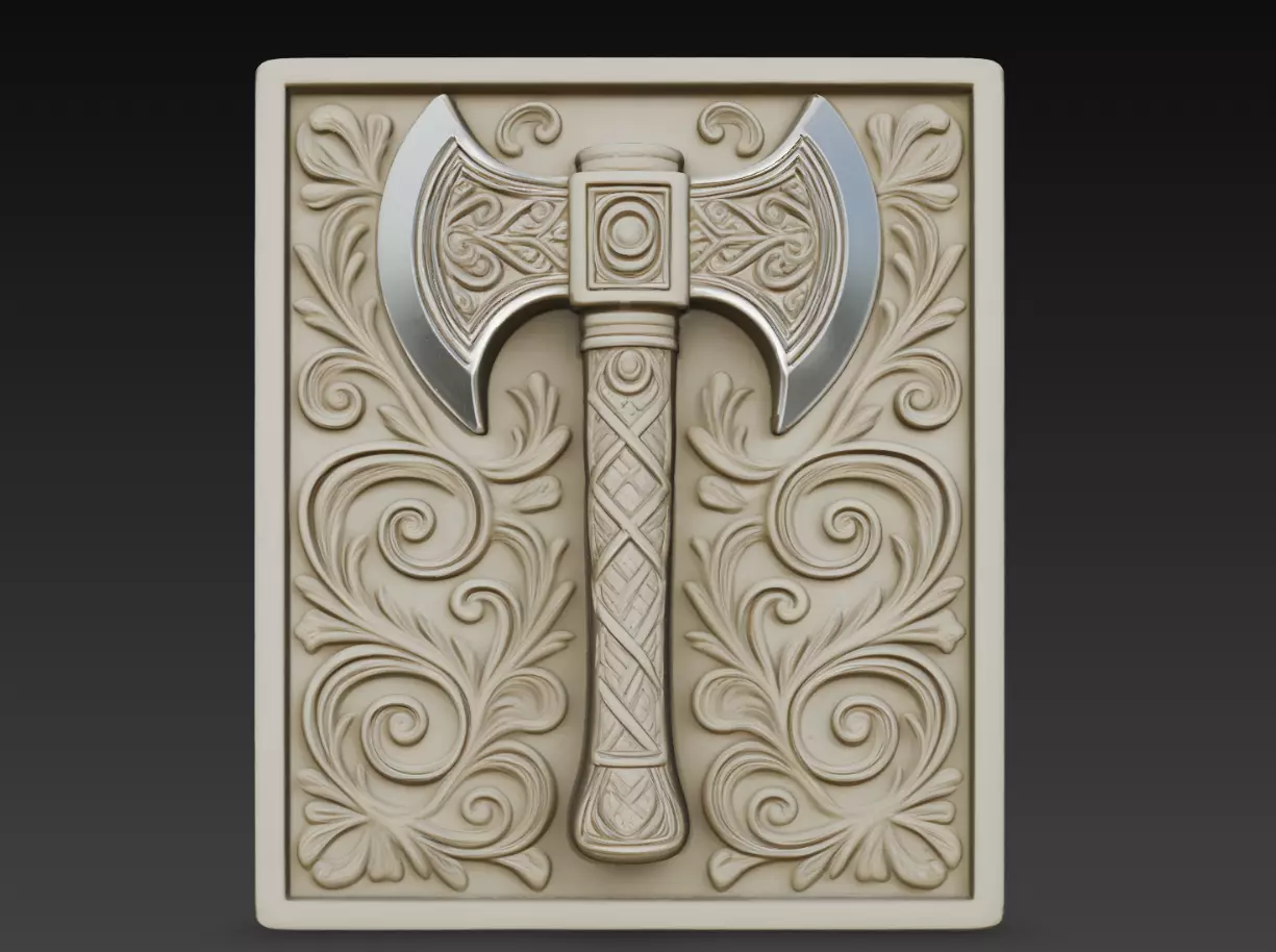 Ornamental Viking Axe Relief STL Wall Decor 3D print model