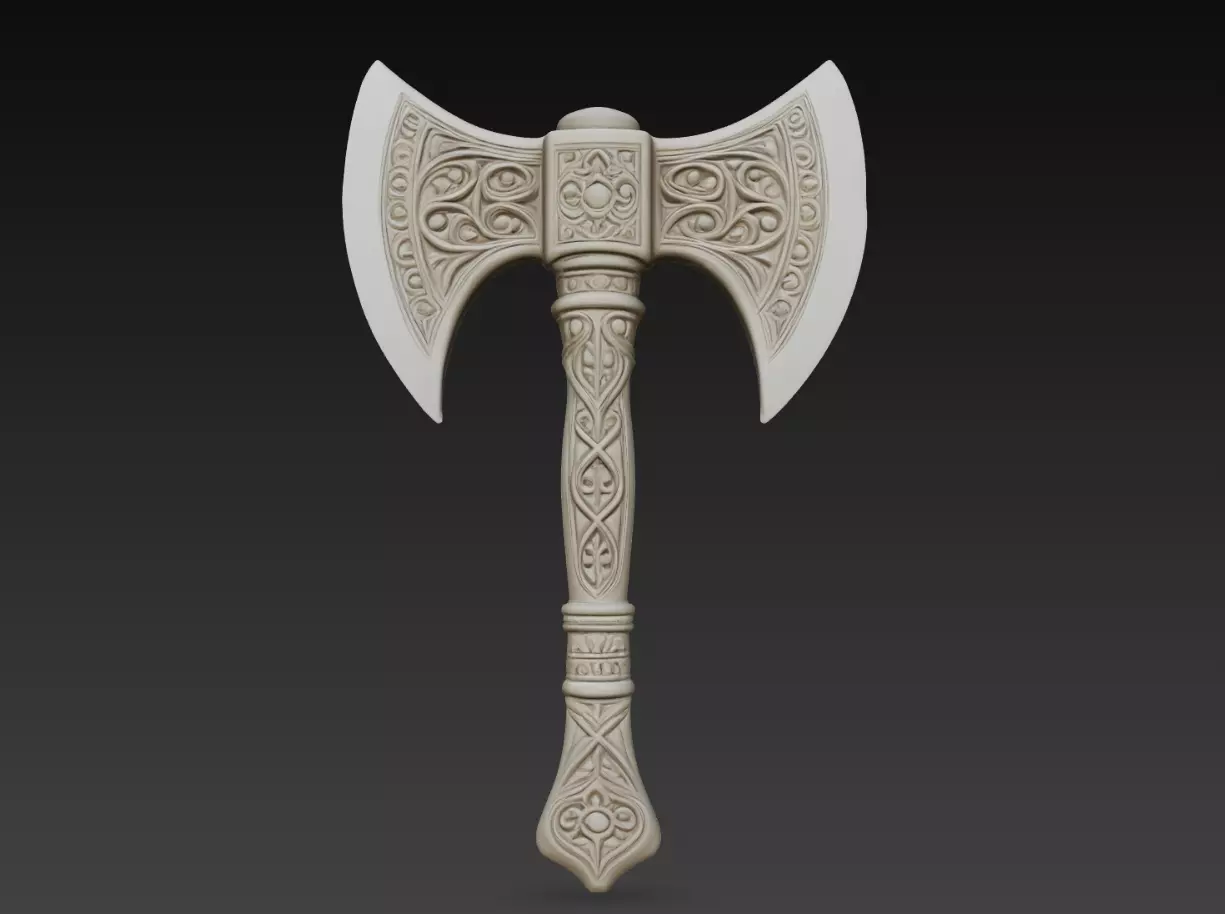 Ornate Double Battle Axe Viking Weapon STL Model 3D print model