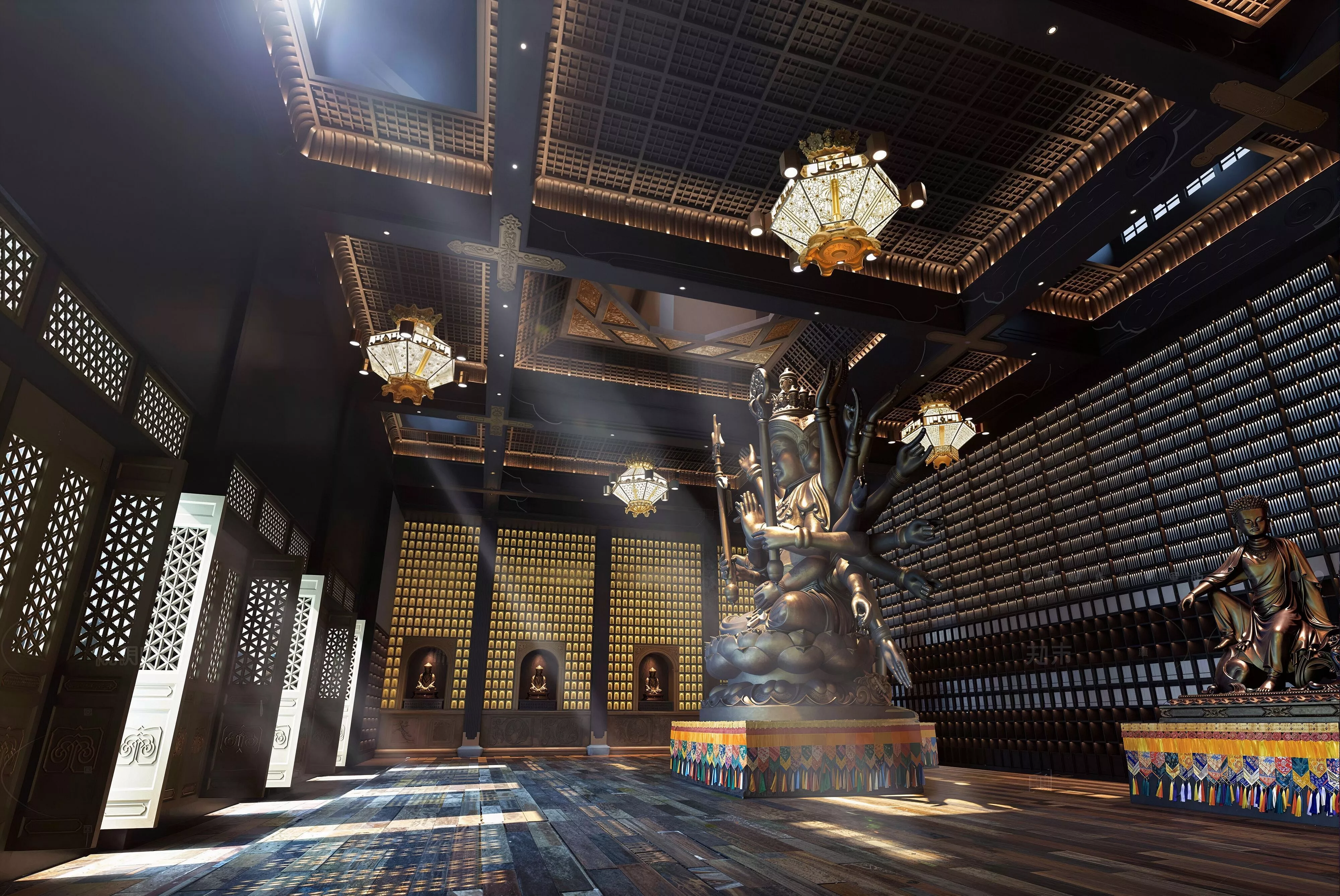 Asian temple Buddha statue interior view 3D model