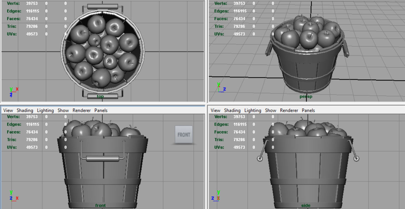 Wooden Bucket with Apples 3D model_6