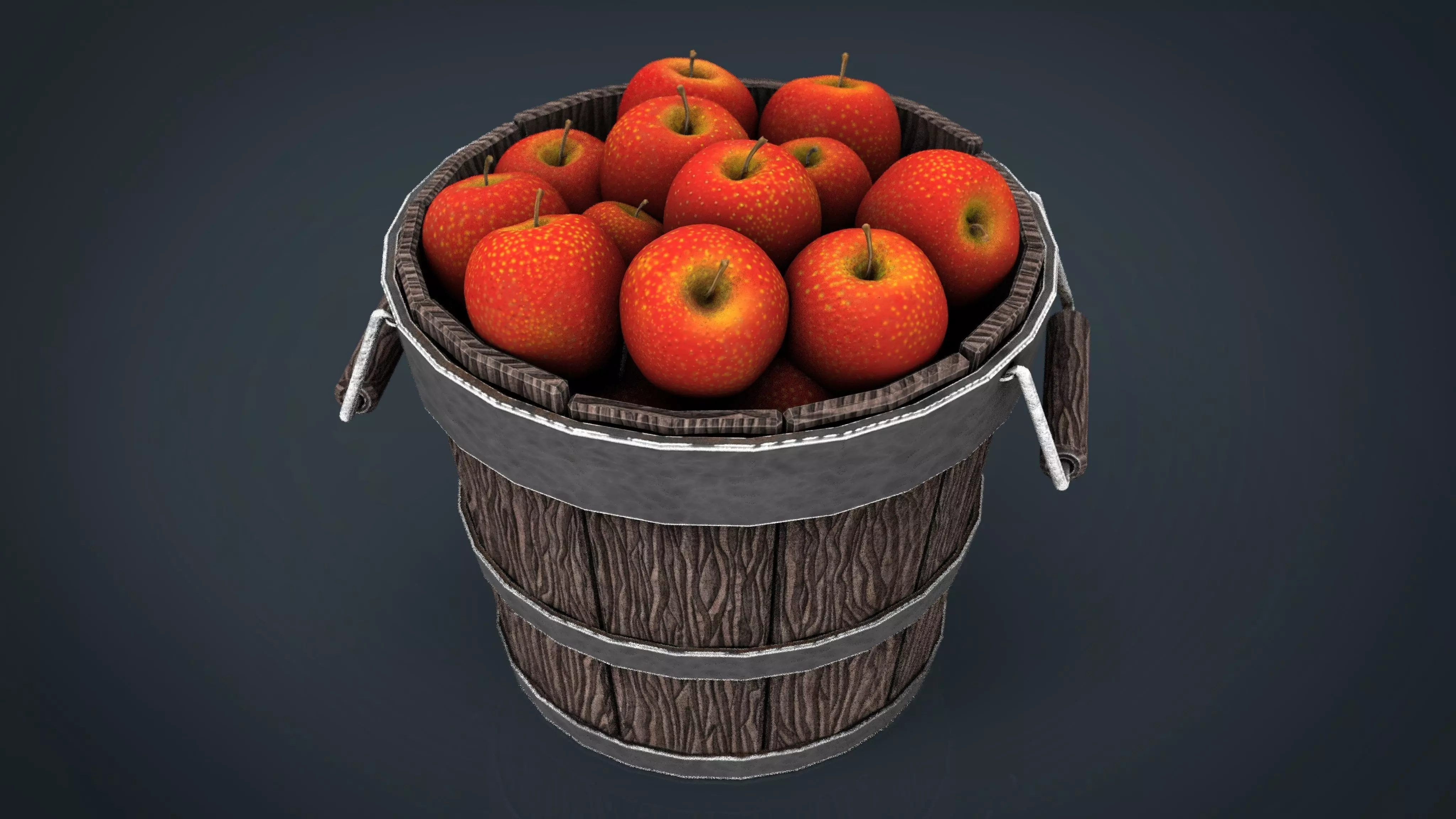 Wooden Bucket with Apples 3D model_0