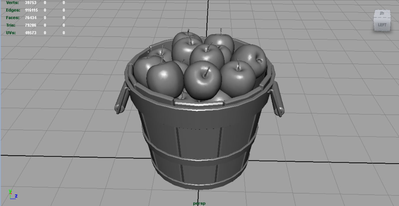 Wooden Bucket with Apples 3D model_4