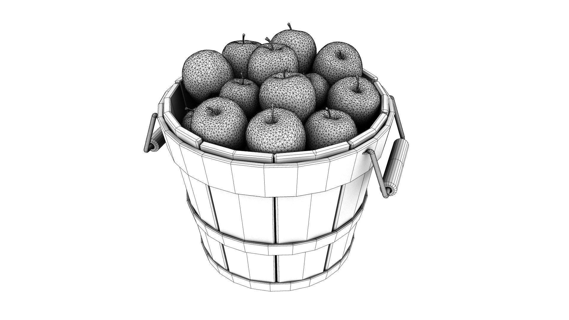 Wooden Bucket with Apples 3D model_8