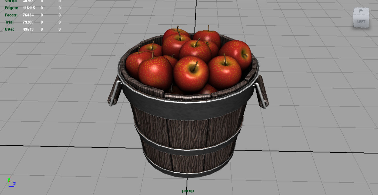 Wooden Bucket with Apples 3D model_3
