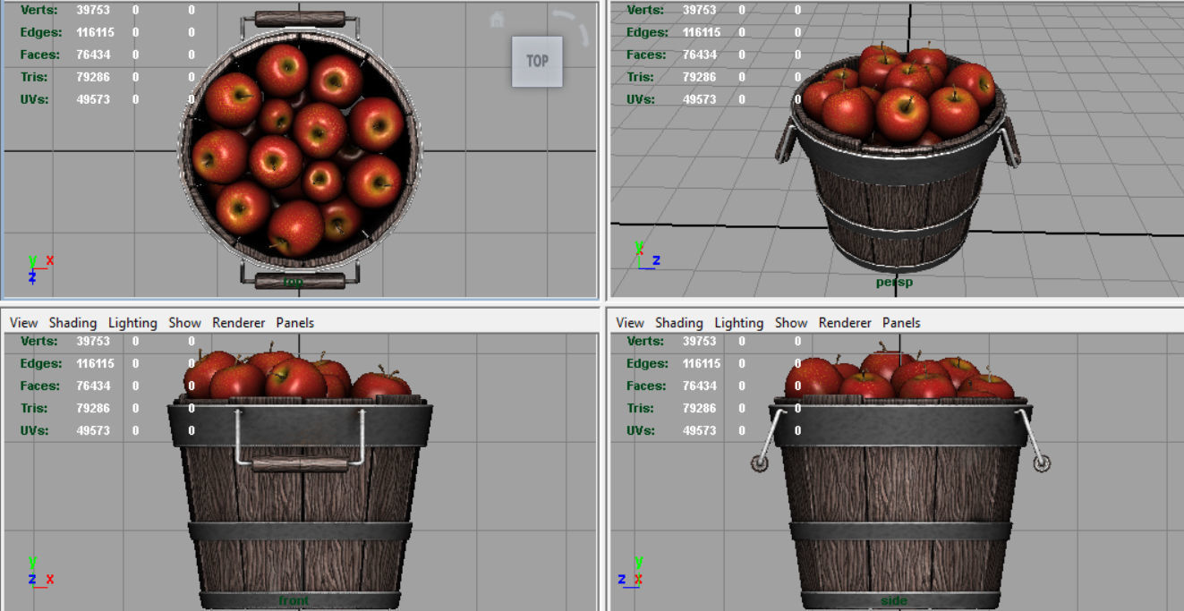 Wooden Bucket with Apples 3D model_7