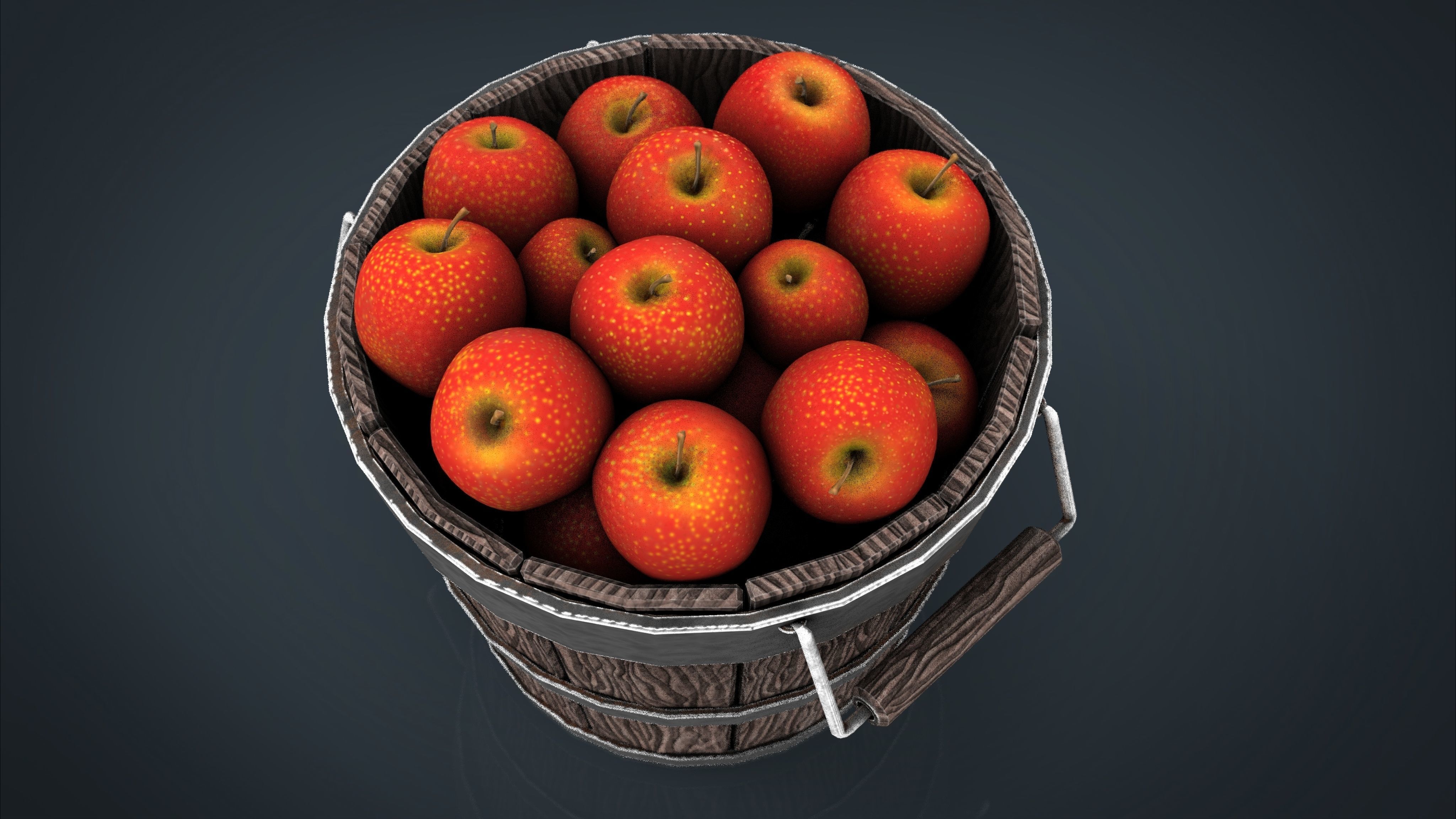 Wooden Bucket with Apples 3D model_10