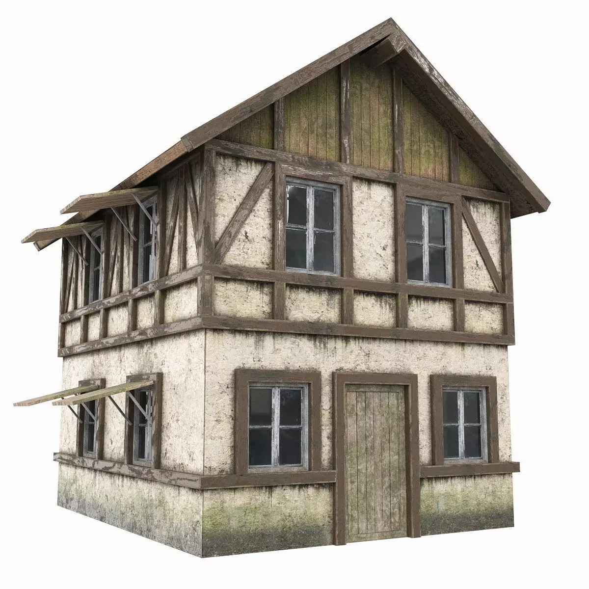 Low Poly Bilding wooden house Low-poly 3D model