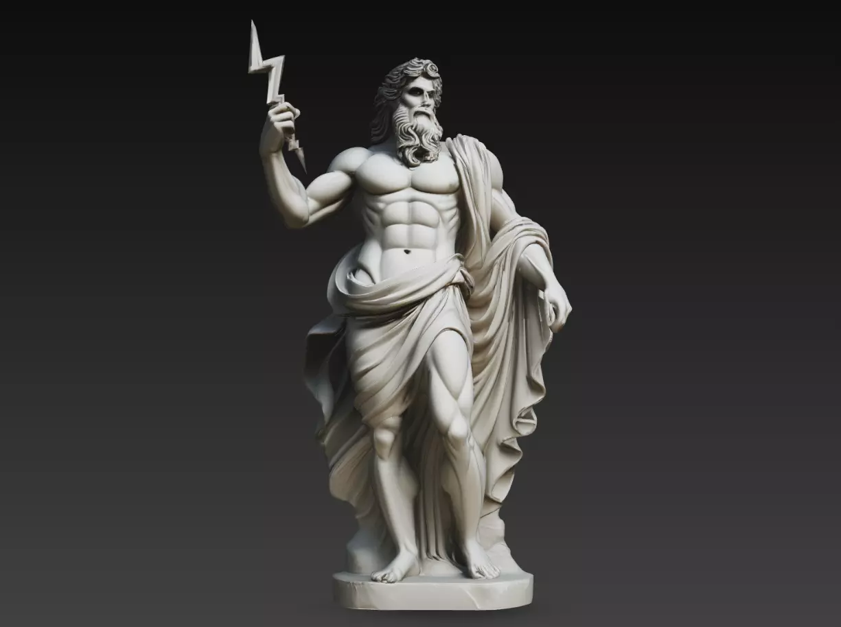 Zeus Thunder God Statue STL Greek Mythology Sculpture 3D print model