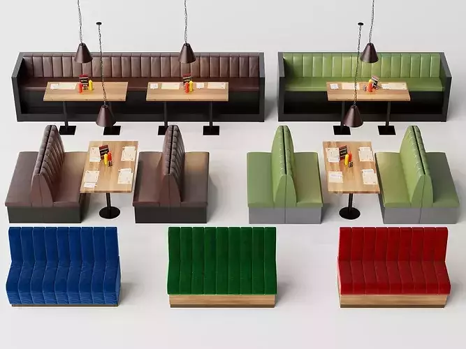 Modern Restaurant Multi  Color Booth Seating Combination Low-poly 3D model
