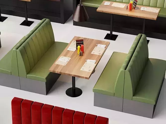 Modern Restaurant Multi  Color Booth Seating Combination Low-poly 3D model 4
