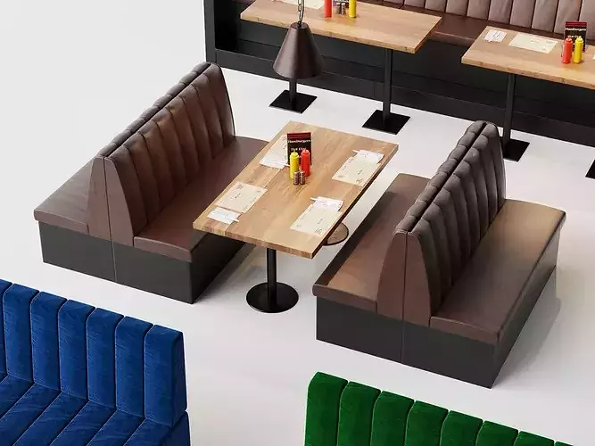 Modern Restaurant Multi  Color Booth Seating Combination Low-poly 3D model 6