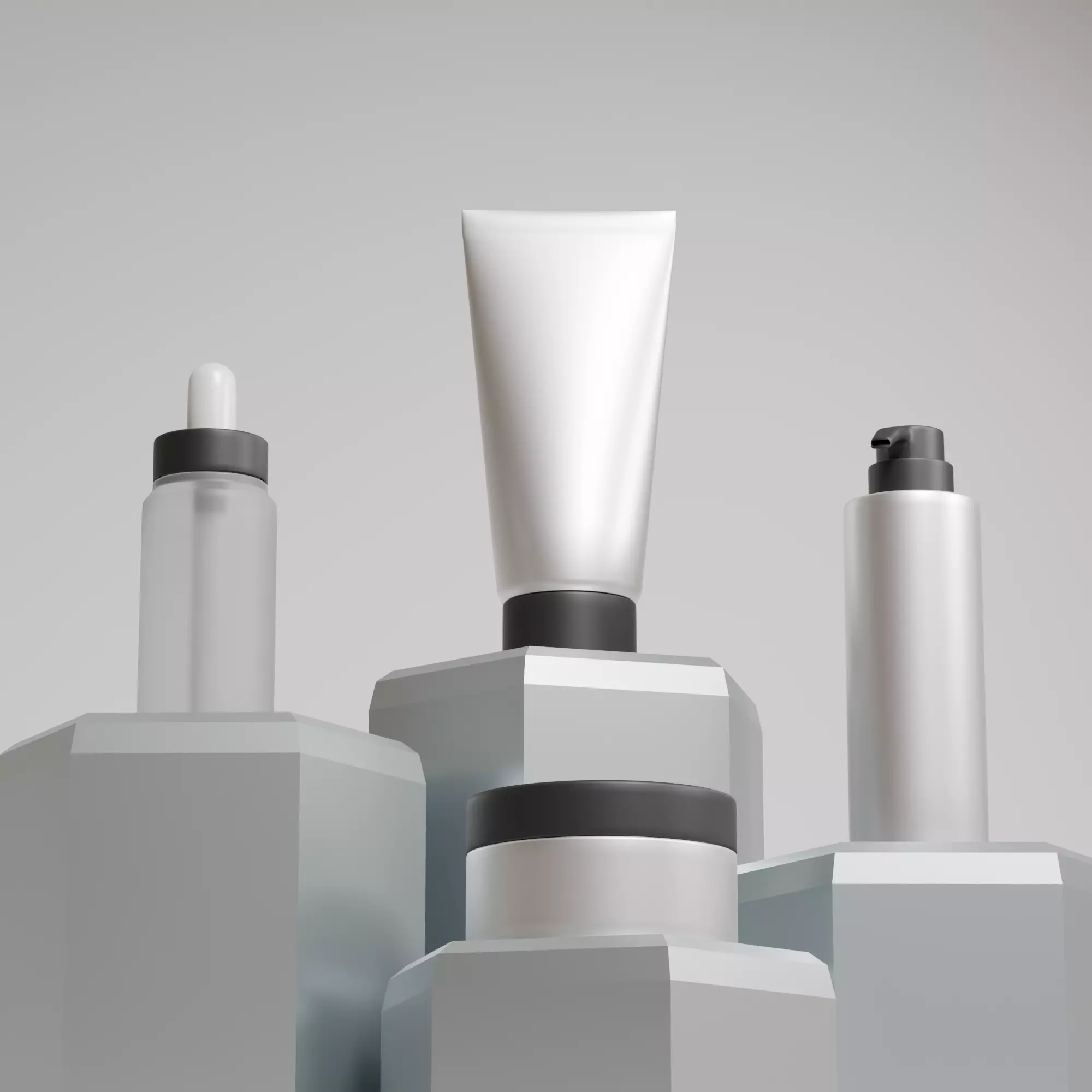 Skincare Cosmetic Set Serum Bottle Cream and Lotion Packaging Free 3D model