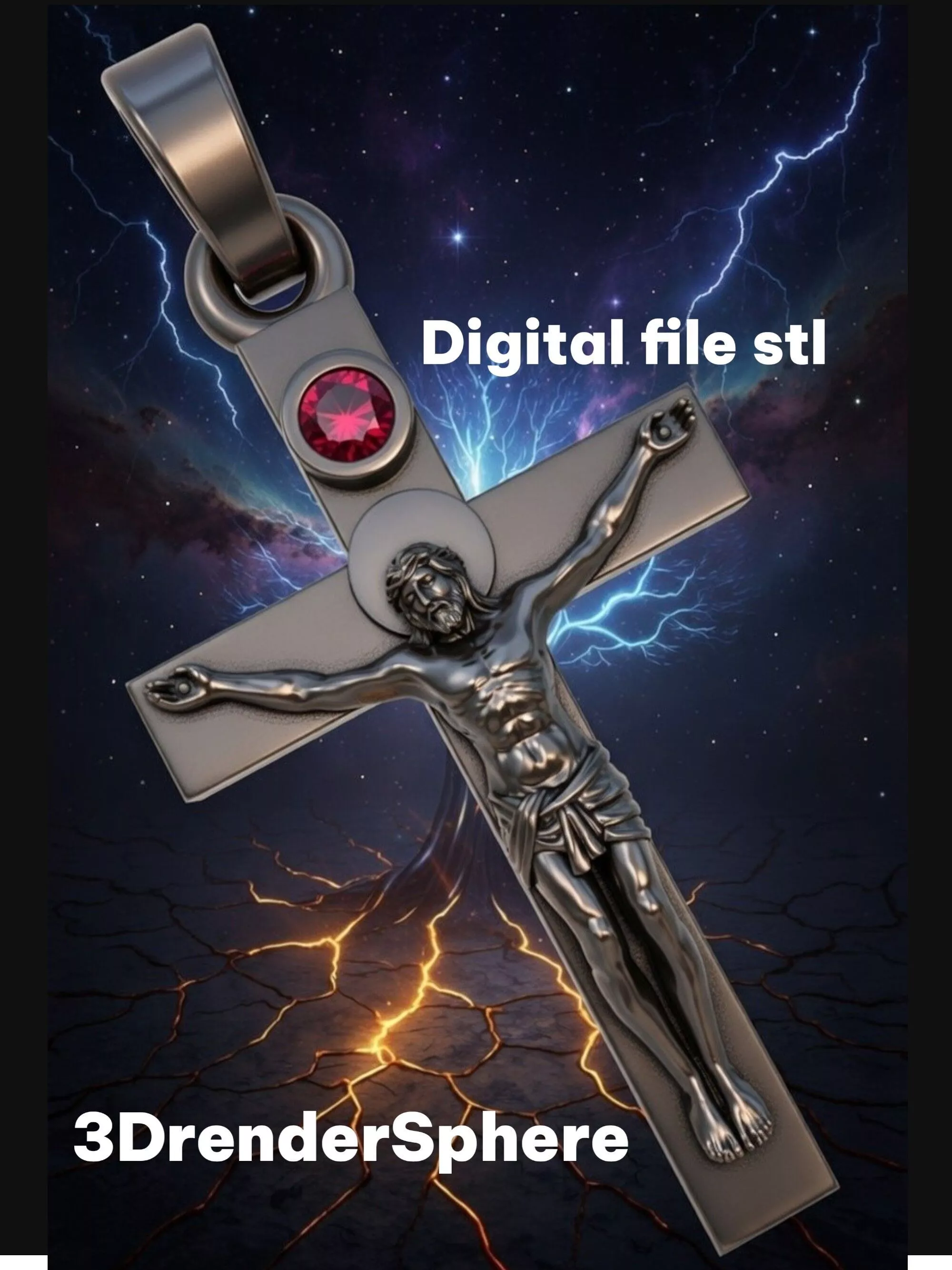Sculpted Cross Pendant STL Jewelry Gemstone 3D Print Model 3D print model