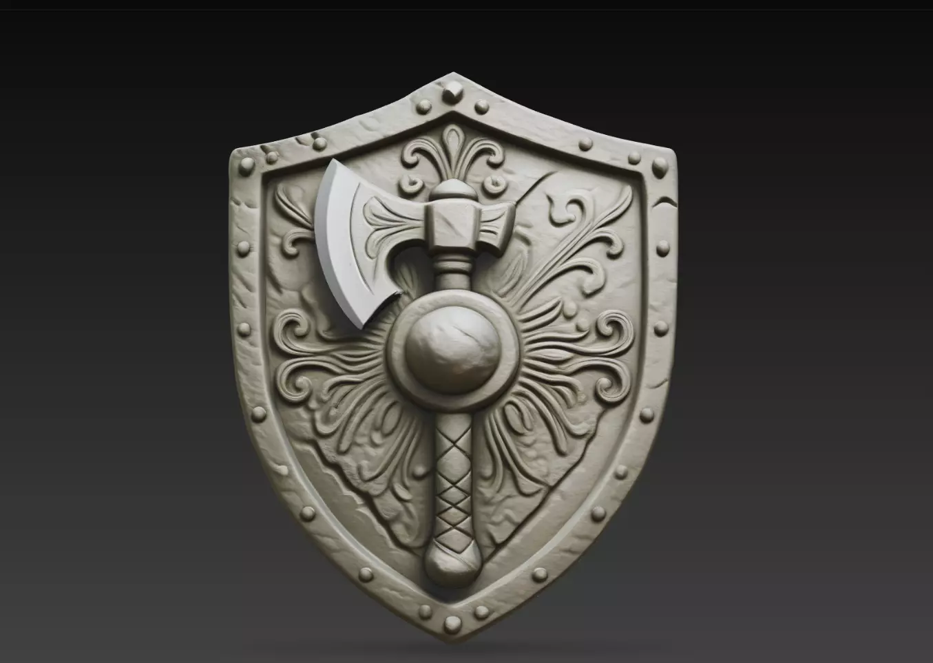 Fantasy Shield and Axe Wall Relief STL Decor 3D print model