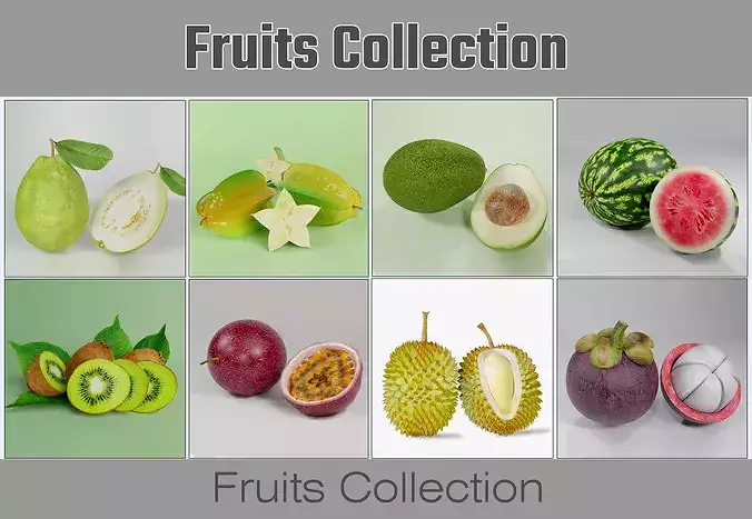 Realistic Fruits Collection 3D Models Pack PBR Food Assets Low-poly 3D model