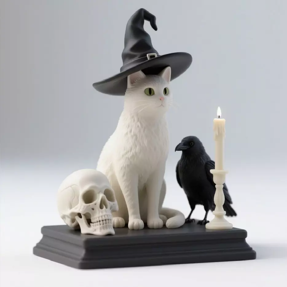 4031 Witch Cat Composition Skull Raven Candleholder 3D print model