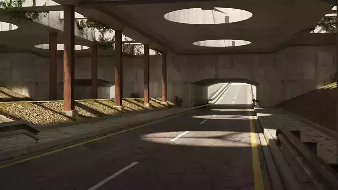Tunnel empty road with in middle 3D model