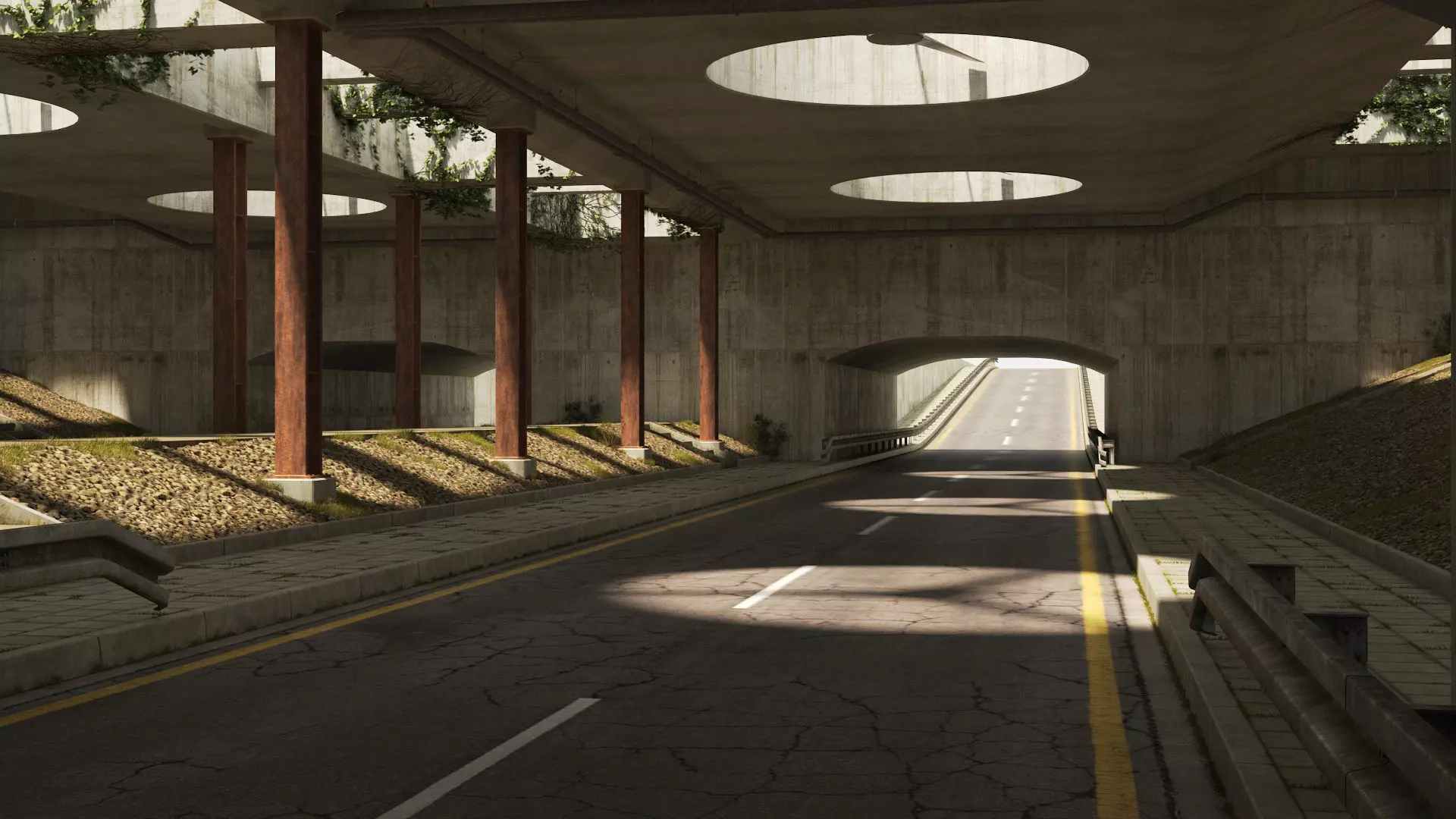 Tunnel empty road with in middle 3D model
