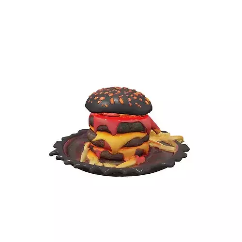 food 3D model of a dark fantasy cursed burger black charcoal ... 3D model 7