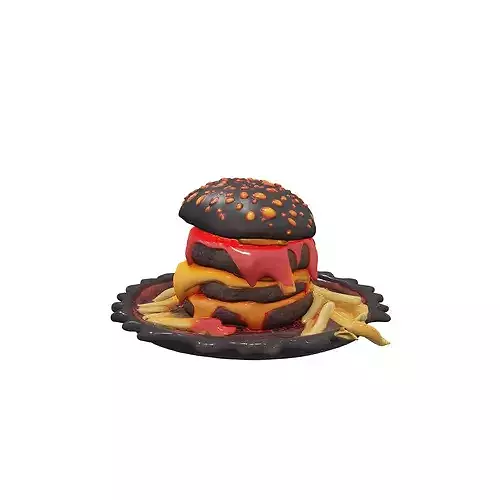 food 3D model of a dark fantasy cursed burger black charcoal ... 3D model 6