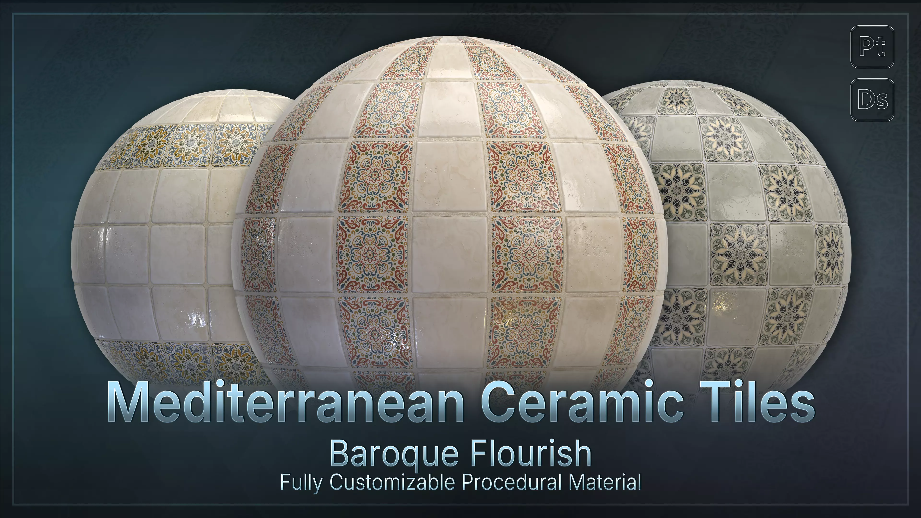 Mediterranean Ceramic Tiles - Baroque Flourish Low-poly 3D model