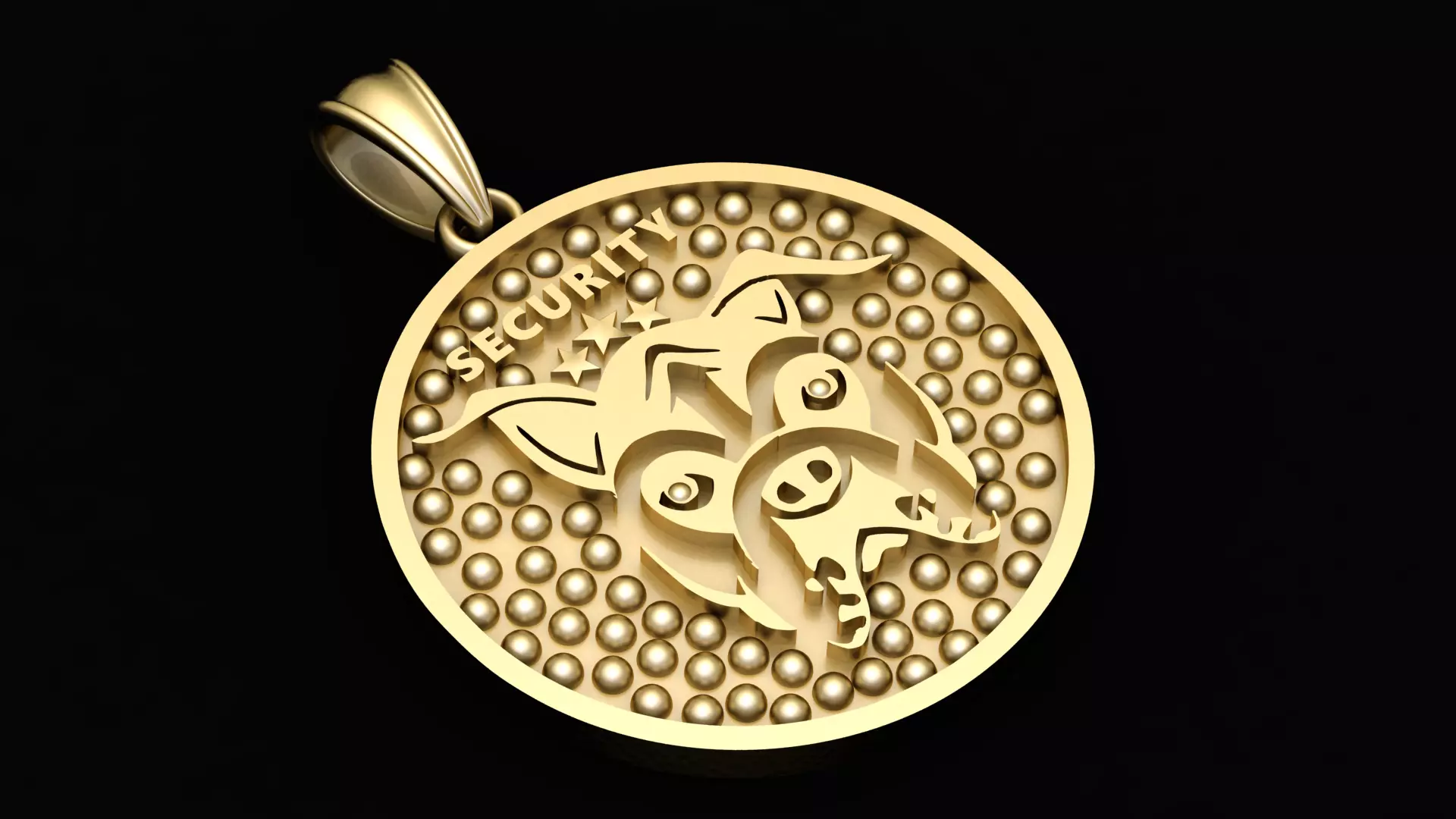 14K Gold Security K9 Medallion with Beaded Texture Star Accents 3D print model
