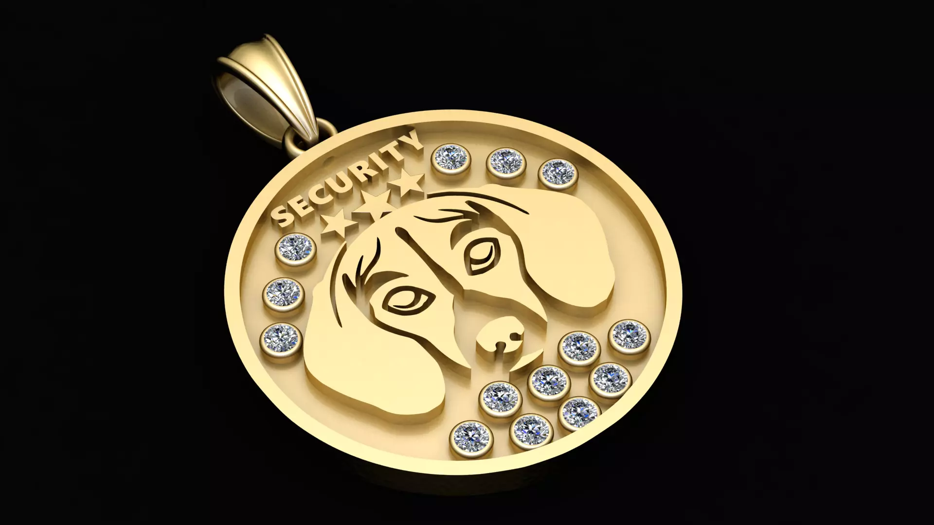14K Gold Security Beagle Medallion with Diamond Accents Stars 3D print model