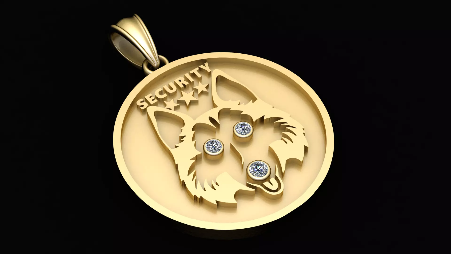 14K Gold Security German Shepherd K9 Medallion with Diamond Eyes 3D print model