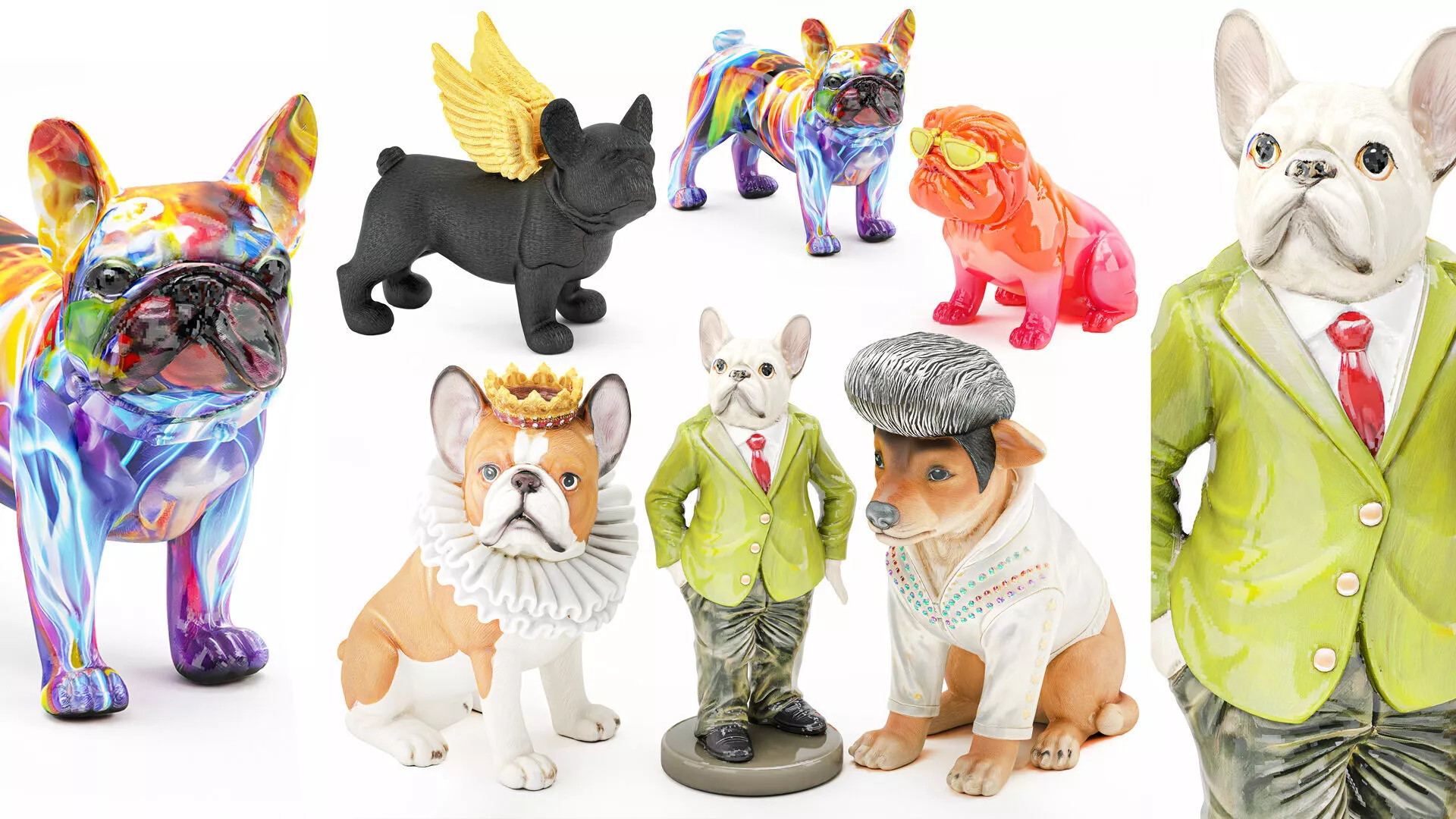 Animal Figurines Statues Dog Bulldog Decor Set 3D model
