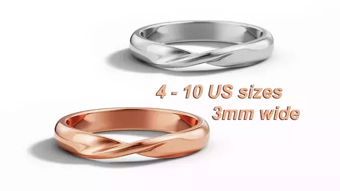 3mm Wide Mobius Wedding Band Twisted Spiral Ring