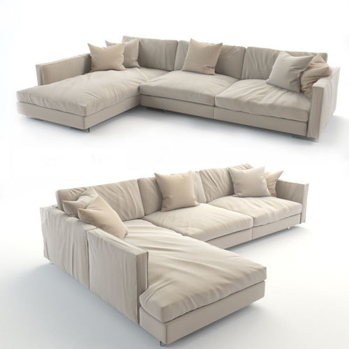 realistic sofa sectional with pillows 3D model