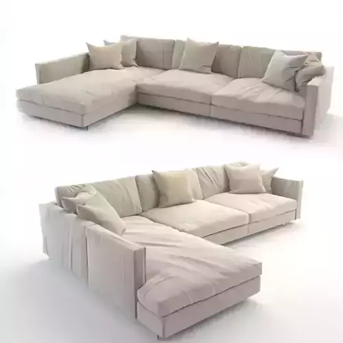 realistic sofa sectional with pillows 3D model