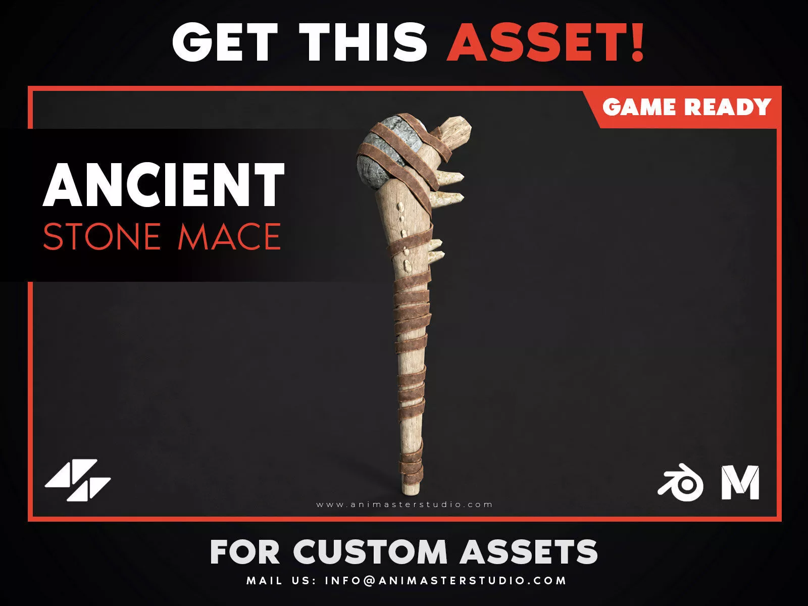 Ancient Spiked Stone Mace Low-poly 3D model