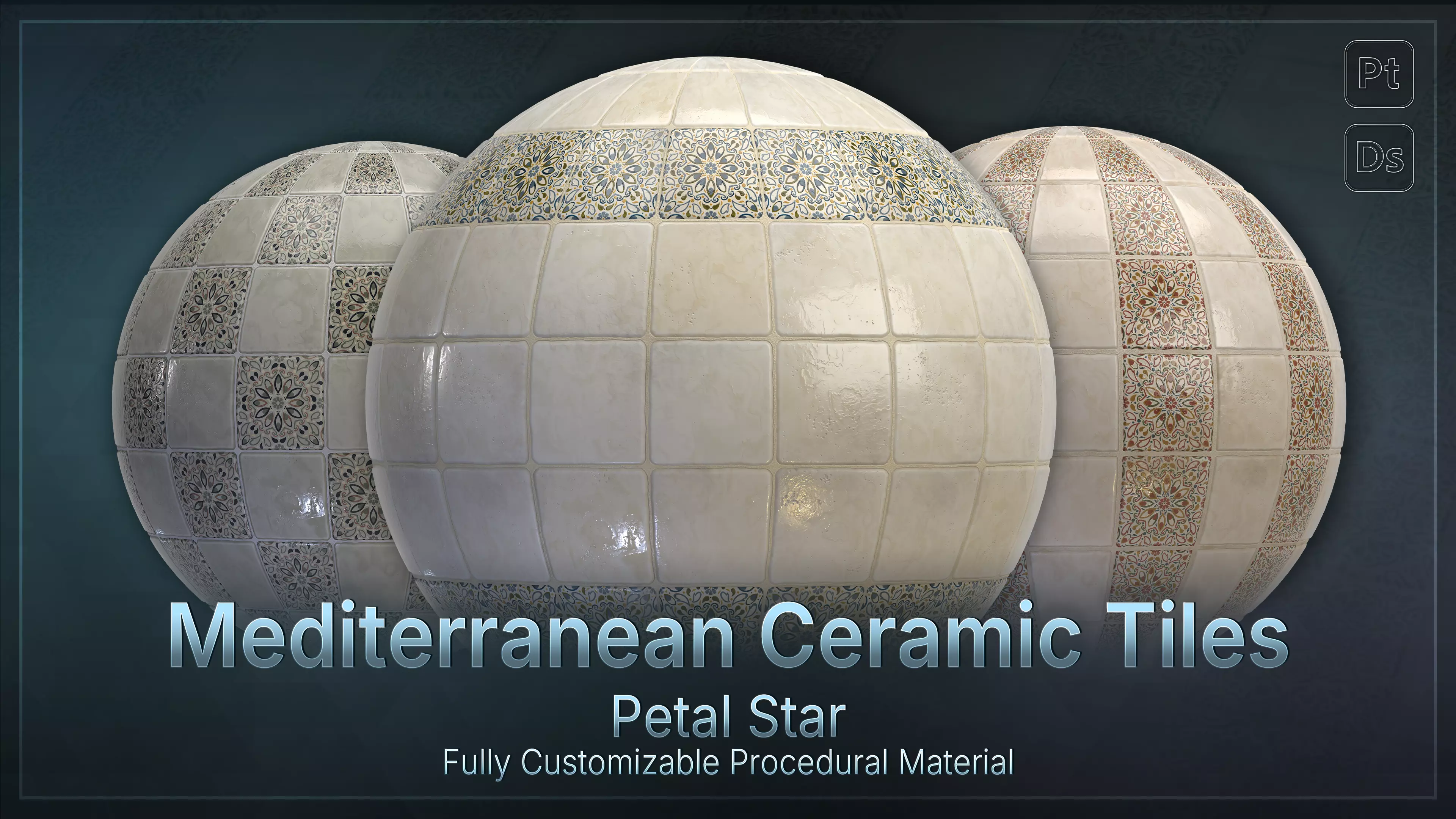 Mediterranean Ceramic Tiles - Petal Star Low-poly 3D model