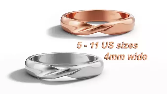 4mm Wide Mobius Wedding Band Twisted Spiral 5-11US